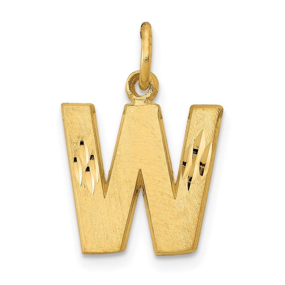 14k Yellow Gold, Julia Collection, Small Satin Block Initial W Pendant